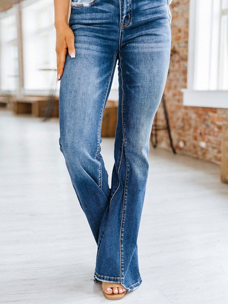 Bootcut Jeans High Rise Cotton Spring Flare Kalhoty Pro Ženy - Modrý