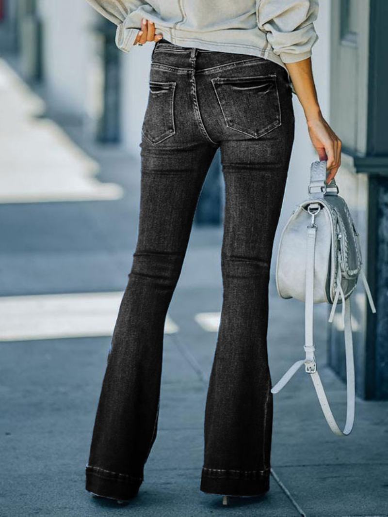 Dámské Bootcut Jeans Mid Rise Spring Flare Bottoms - Černá