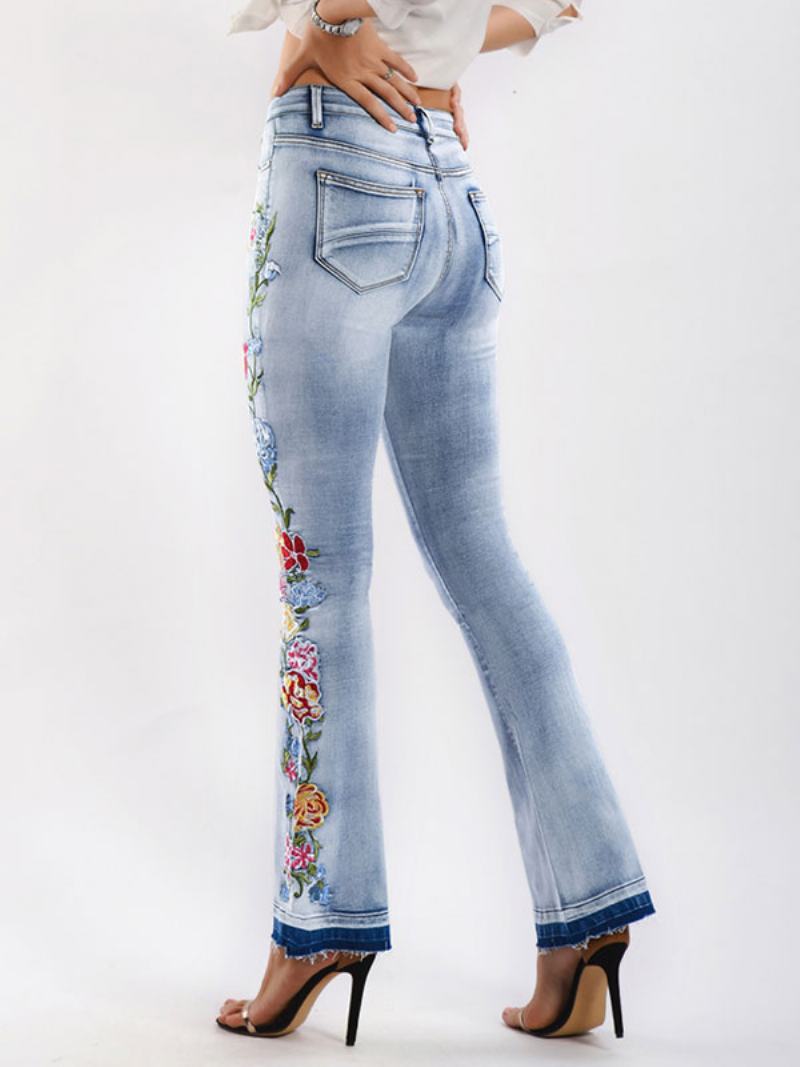 Džíny Bootcut Pro Ženy Mid Rise Embroidered Flare Bottoms - Modrý