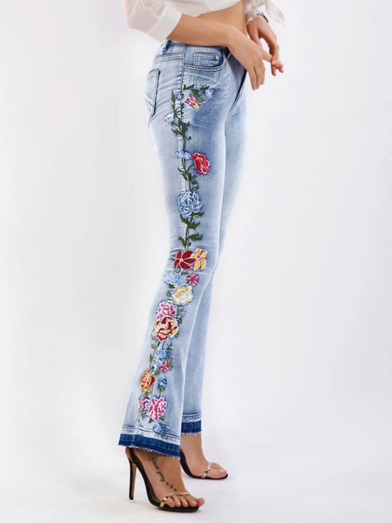 Džíny Bootcut Pro Ženy Mid Rise Embroidered Flare Bottoms - Modrý