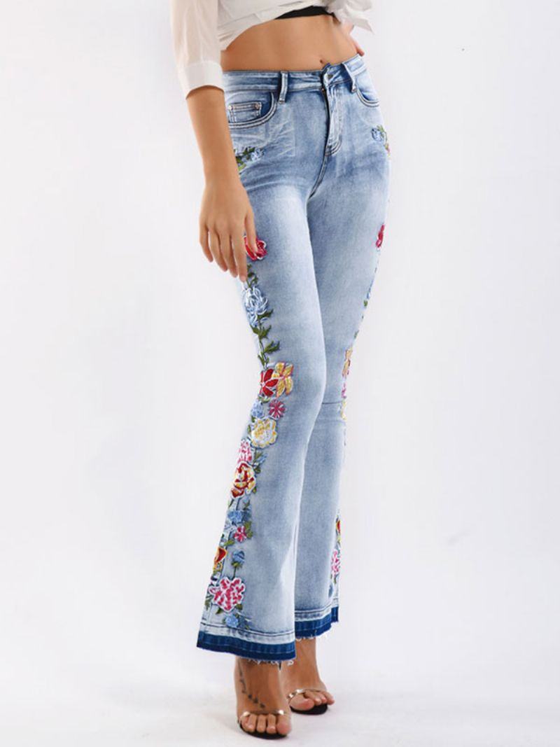 Džíny Bootcut Pro Ženy Mid Rise Embroidered Flare Bottoms - Modrý