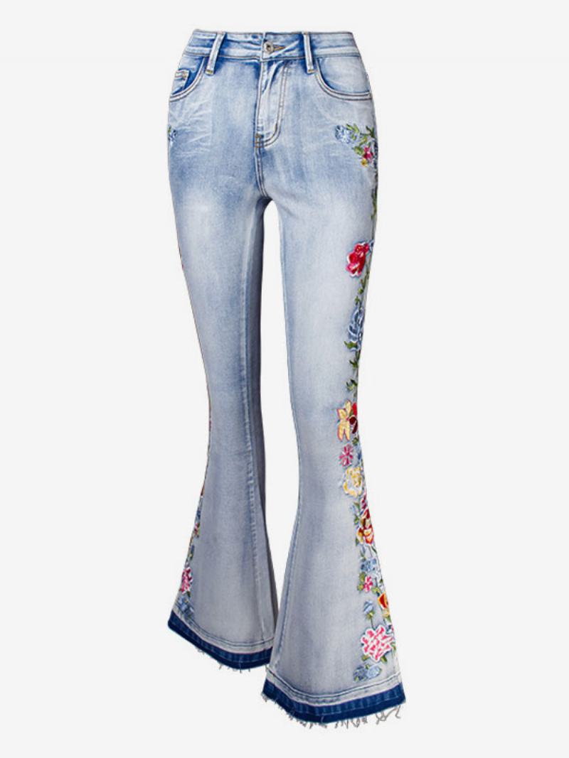 Džíny Bootcut Pro Ženy Mid Rise Embroidered Flare Bottoms - Modrý