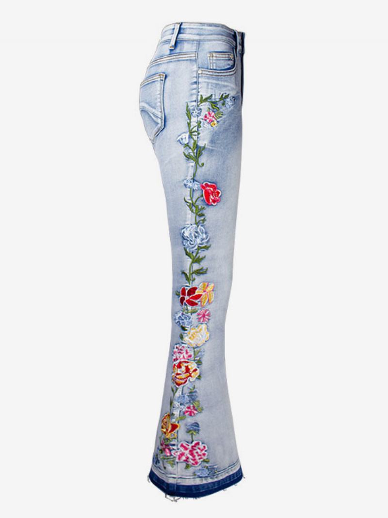 Džíny Bootcut Pro Ženy Mid Rise Embroidered Flare Bottoms - Modrý