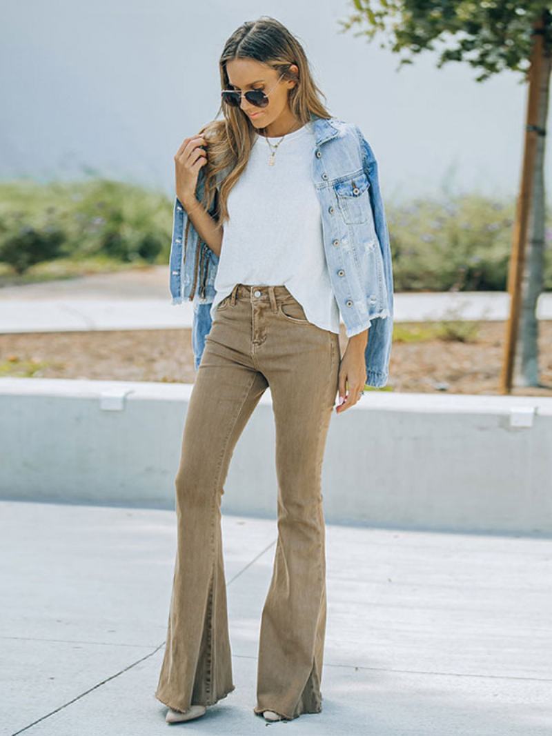 Flare Jeans Pro Ženy Camel Cotton Spring Bell Bottoms - Velbloud