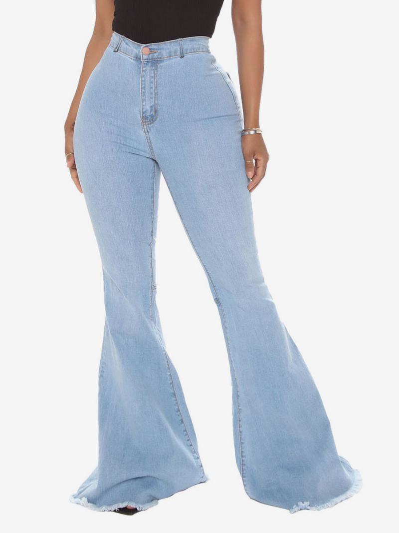 Flare Jeans Pro Ženy Raw Edge High Rise Bell Bottoms - Světle Nebesky Modrá