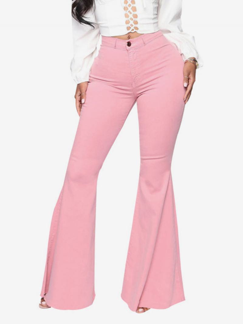 Flare Jeans Pro Ženy Raw Edge High Rise Bell Bottoms - Růžová