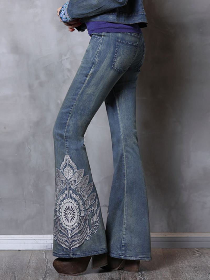 Flare Jeans Pro Ženy Středně Vyšívané Vintage Zvonové Kalhoty