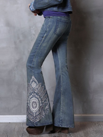 Flare Jeans Pro Ženy Středně Vyšívané Vintage Zvonové Kalhoty