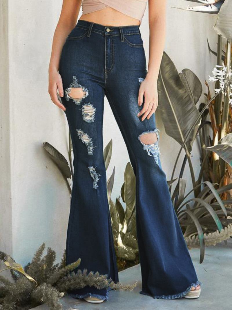 Flare Jeans Raw Edge Ripped High Rise Bell Kalhoty Pro Ženy