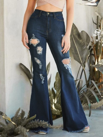 Flare Jeans Raw Edge Ripped High Rise Bell Kalhoty Pro Ženy