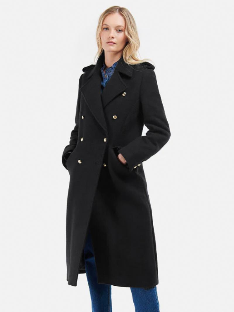 Dámské Svrchní Oblečení Longline Overcoat Klopa Dvojité Prsa Šikmé Kapsy