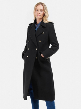 Dámské Svrchní Oblečení Longline Overcoat Klopa Dvojité Prsa Šikmé Kapsy