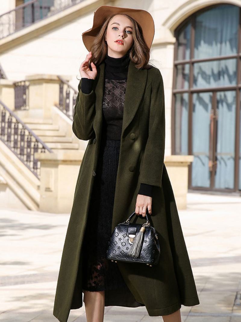 Dámské Svrchní Oblečení Turndown Collar Woolen Winter Wrap Coat