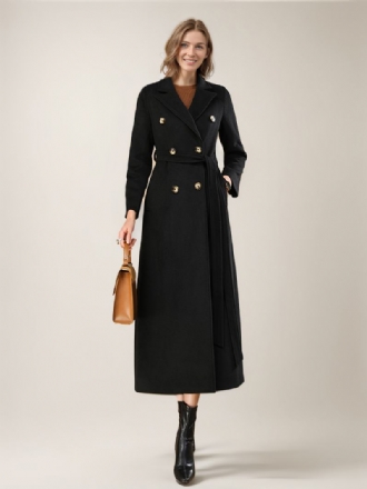 Dámské Vlněné Kabáty Belted Black Maxi Outerwear