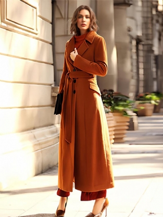 Dámský Kabát Coffee Brown Turndown Collar Winter Wrap Coat