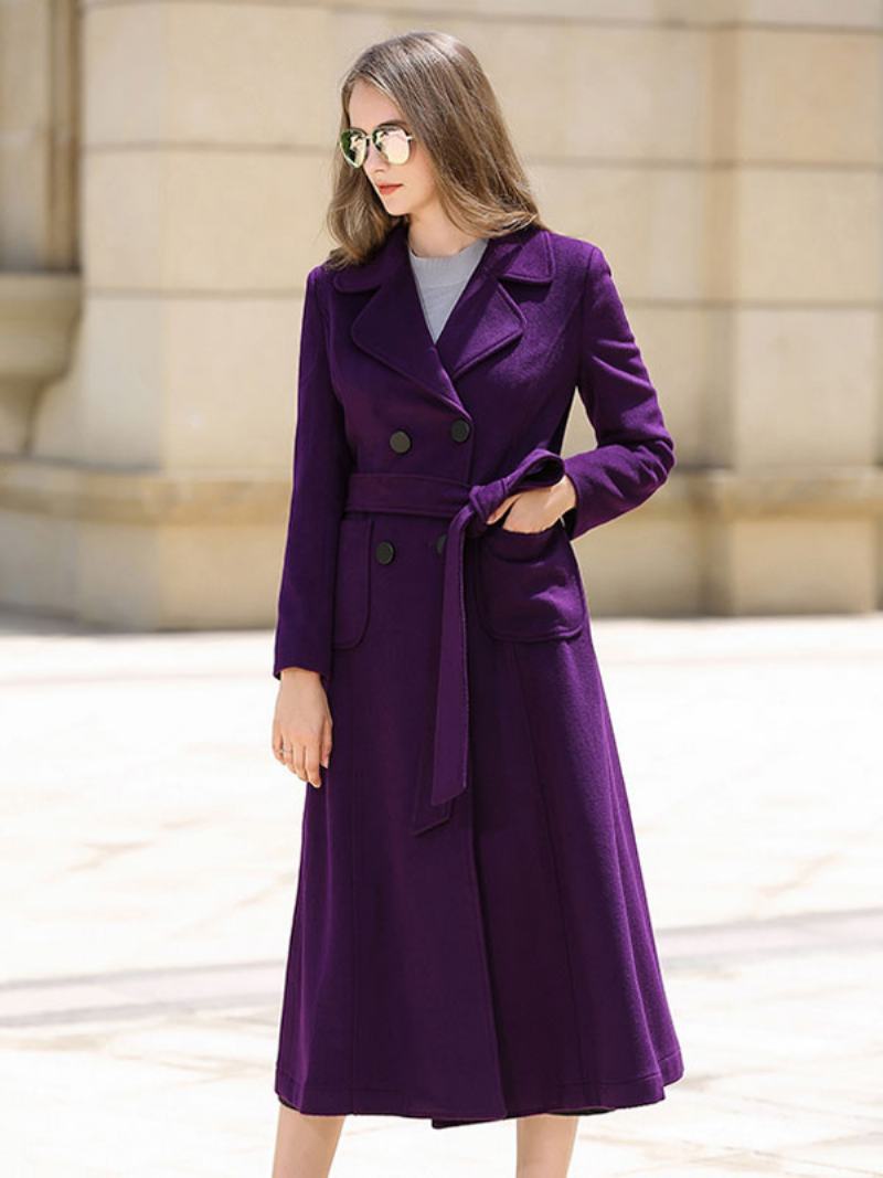 Dámský Vlněný Kabát Purple Sash Winter Outerwear