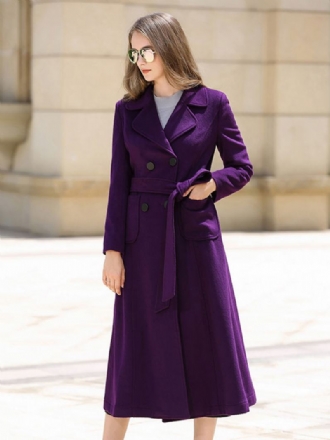 Dámský Vlněný Kabát Purple Sash Winter Outerwear