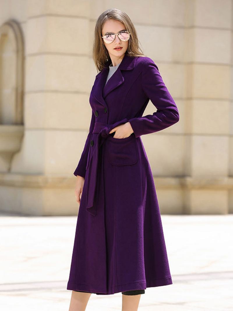 Dámský Vlněný Kabát Purple Sash Winter Outerwear - Nachový