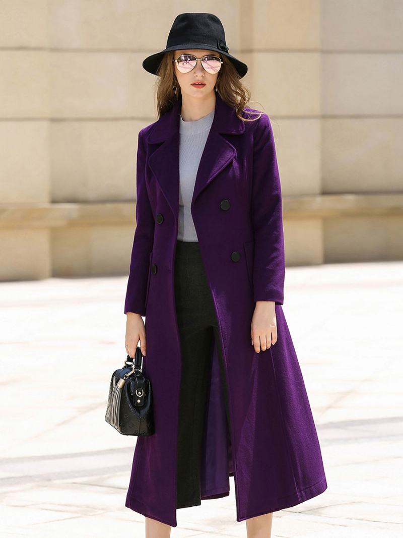 Dámský Vlněný Kabát Purple Sash Winter Outerwear - Nachový