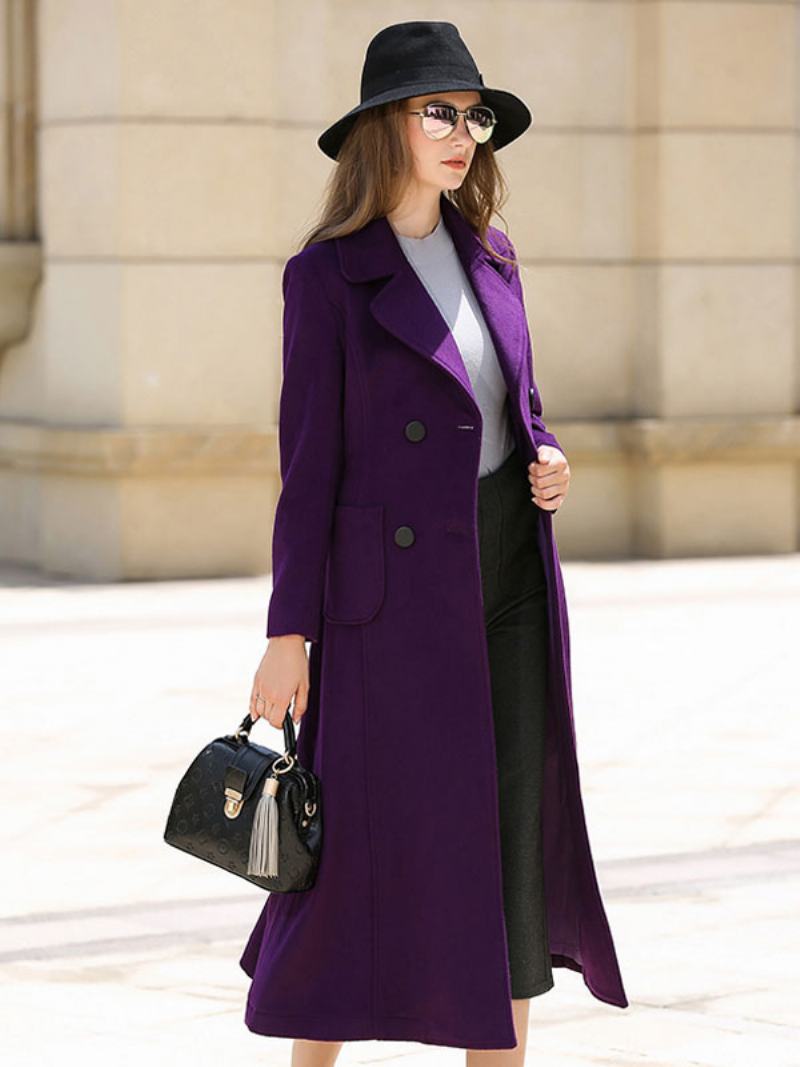 Dámský Vlněný Kabát Purple Sash Winter Outerwear - Nachový