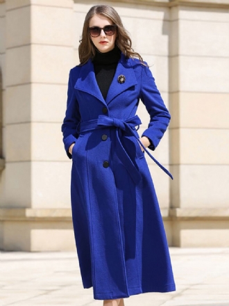 Dámský Zavinovací Kabát Royal Blue Sash Winter Woolen Outerwear