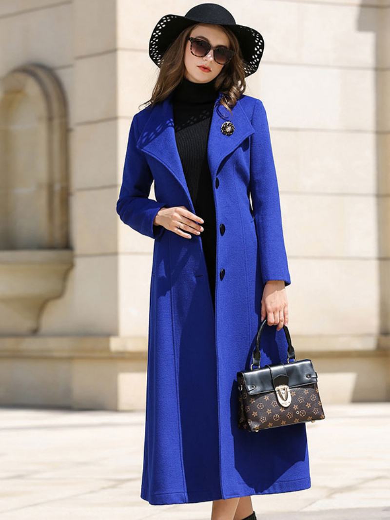 Dámský Zavinovací Kabát Royal Blue Sash Winter Woolen Outerwear - Královská Modrá