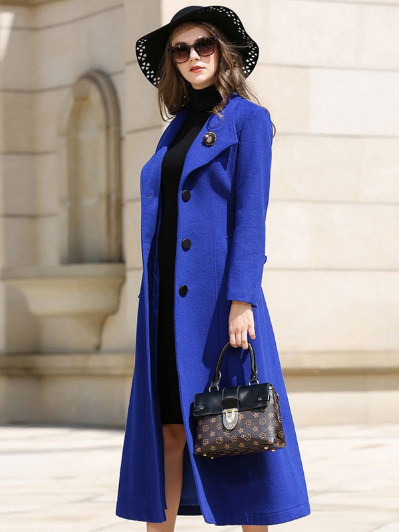 Dámský Zavinovací Kabát Royal Blue Sash Winter Woolen Outerwear - Královská Modrá