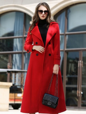 Vlněný Kabát Pro Ženy Sash Ture Red Winter Outerwear