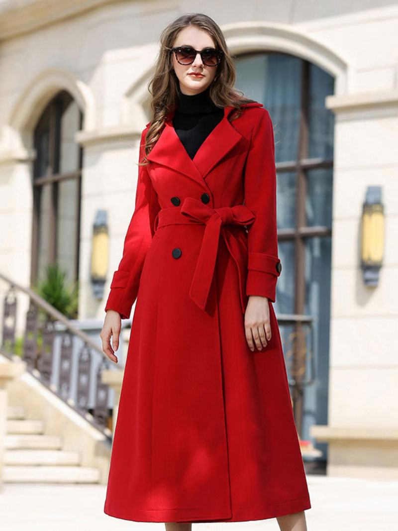 Vlněný Kabát Pro Ženy Sash Ture Red Winter Outerwear - Ture Red