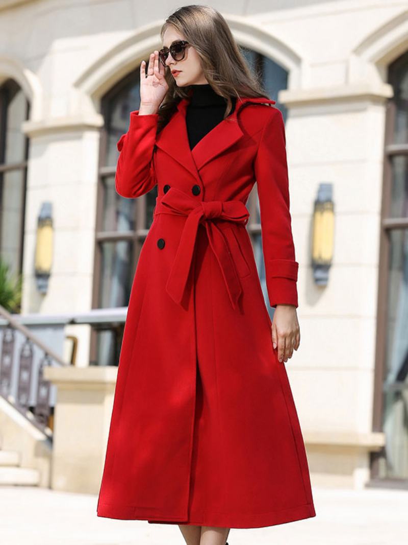 Vlněný Kabát Pro Ženy Sash Ture Red Winter Outerwear - Ture Red