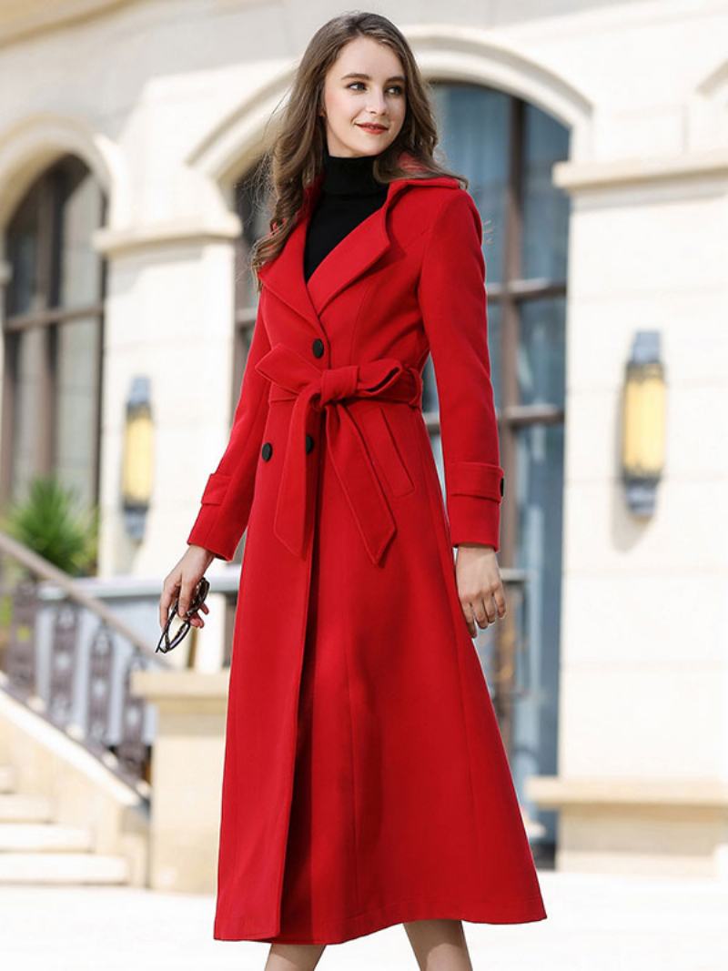 Vlněný Kabát Pro Ženy Sash Ture Red Winter Outerwear - Ture Red