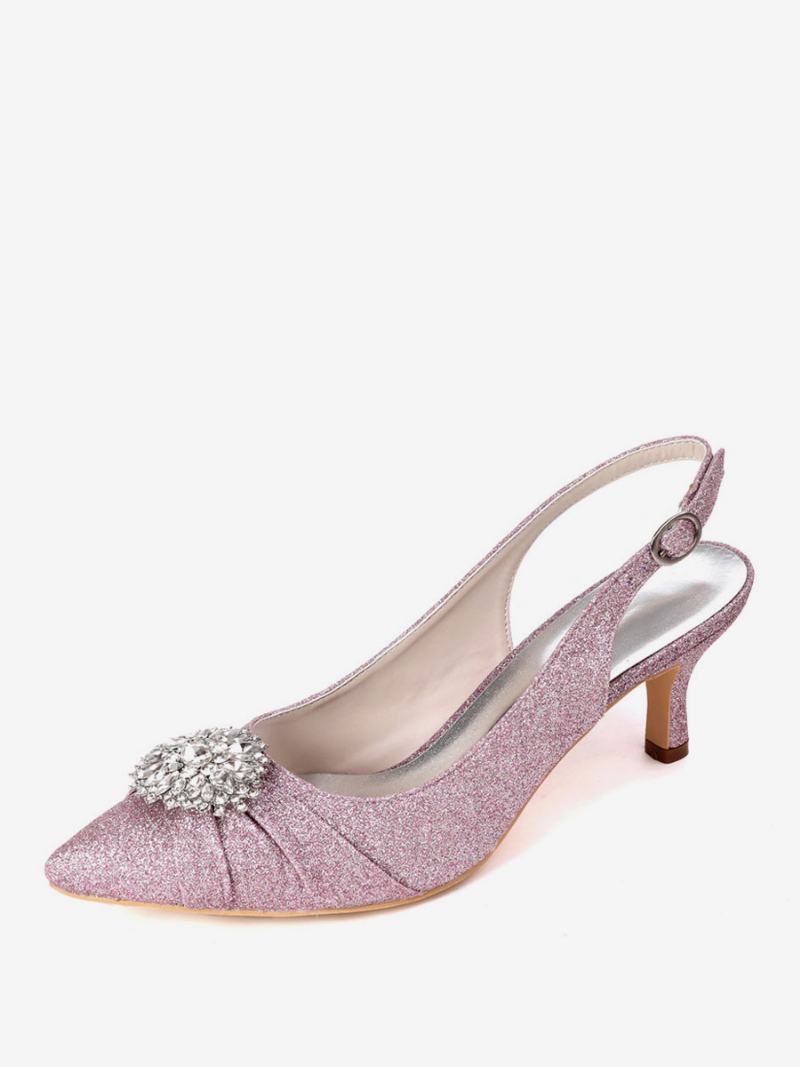 Dámské Kamínkové Svatební Boty Slingback Kitten Heels - Šeřík