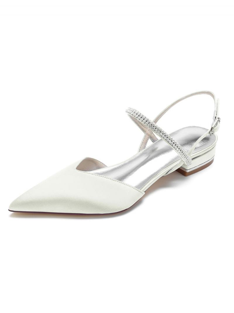 Dámské Kamínky Mary Jane Slingback Svatební Byty V Saténu - Ivory