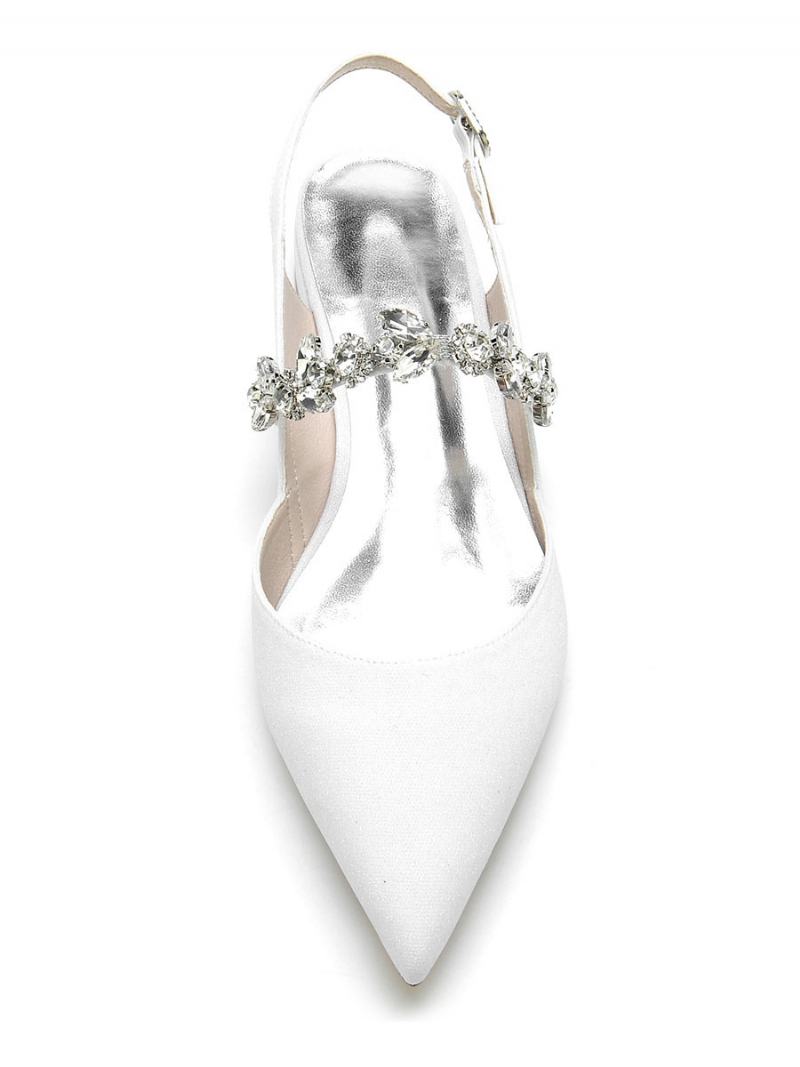 Dámské Ploché Svatební Boty Mary Jane Rhinestones Slingback Lodičky - Bílé