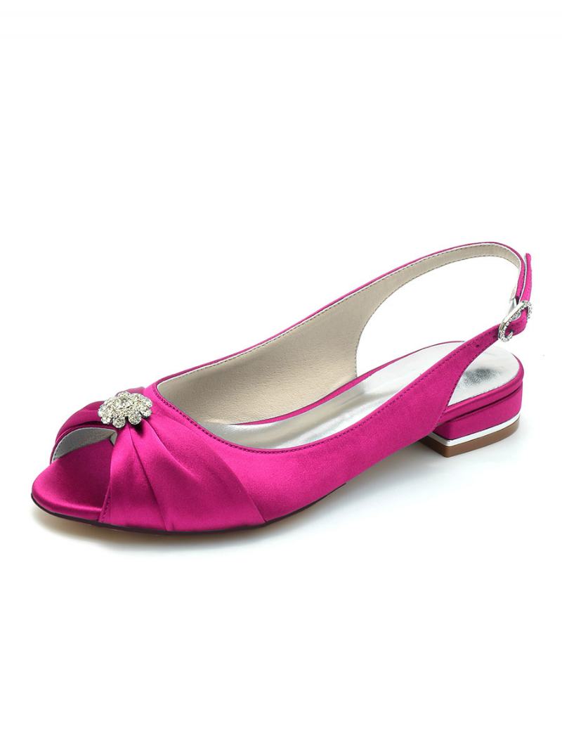 Dámské Svatební Boty Kamínky Satin Peep Toe Ploché - Rose