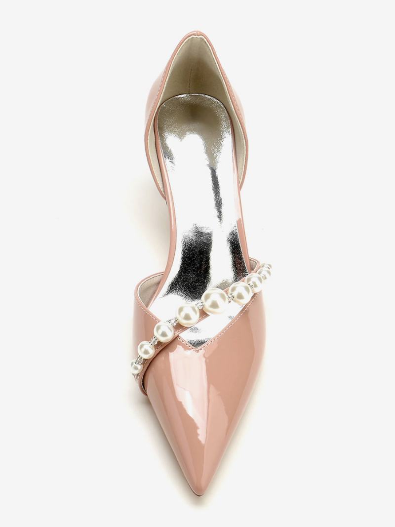 Dámské Svatební Boty Kotě Na Podpatku Patent Pu Upper Pointed Toe Pearls Lodičky - Žlutá/Červená