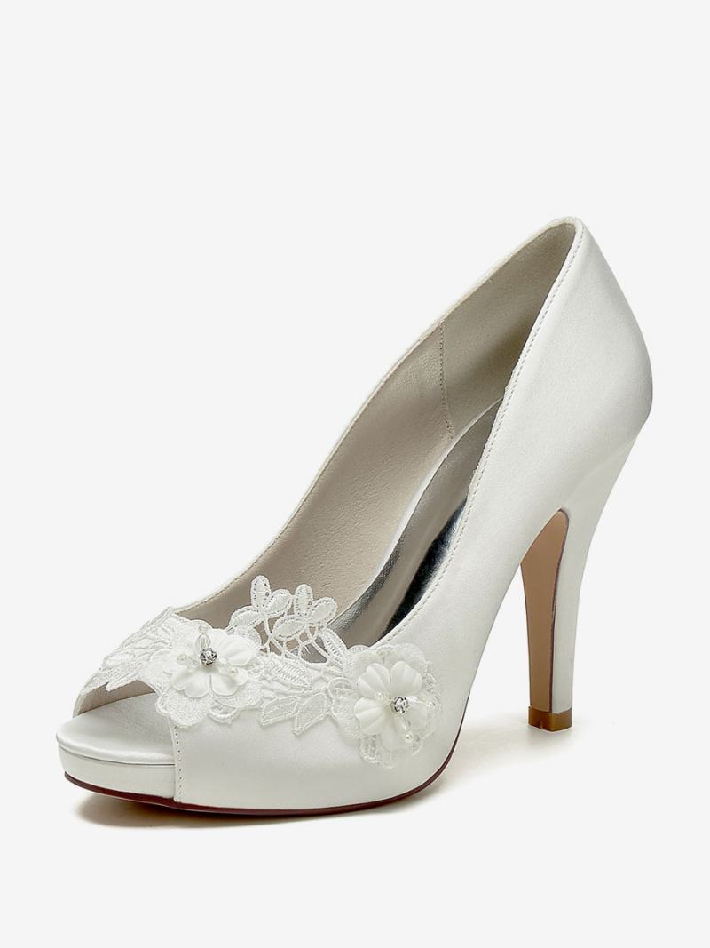 Dámské Svatební Boty Lodičky Satin Peep Toe - Ivory