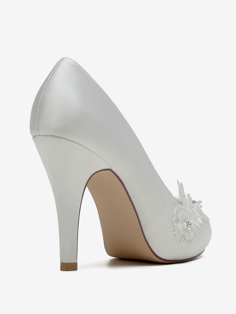 Dámské Svatební Boty Lodičky Satin Peep Toe - Ivory