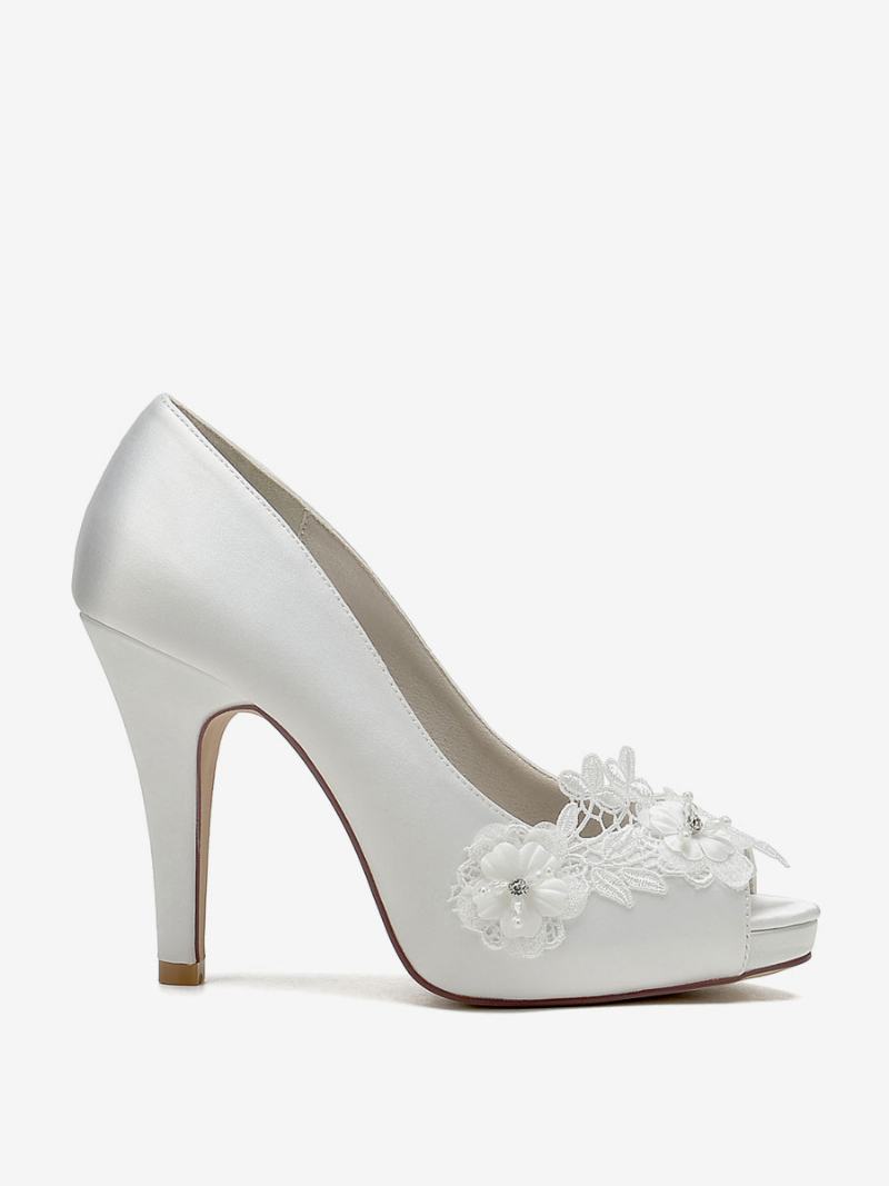 Dámské Svatební Boty Lodičky Satin Peep Toe - Ivory