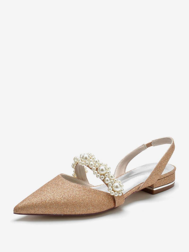 Dámské Svatební Boty Pearls Slingback Flats - Šampaňské