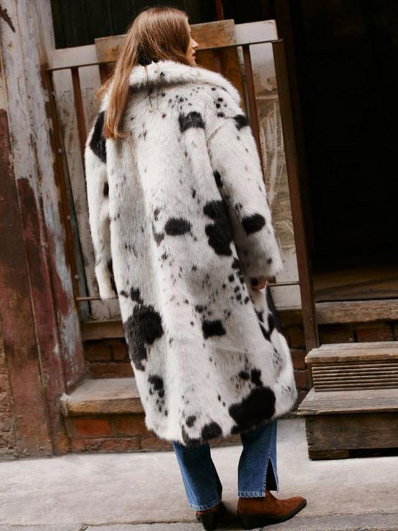 Dámské Kabáty Z Umělé Kožešiny Turndown Collar Oversized Chic Animal Print Winter Outerwear - Béžový