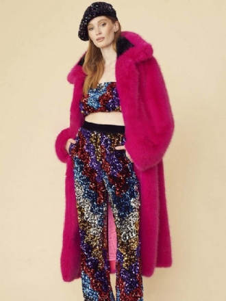 Dámské Svrchní Oblečení Longline Fuzzy Coat S Předním Knoflíkem A Jednobarevným Límcem