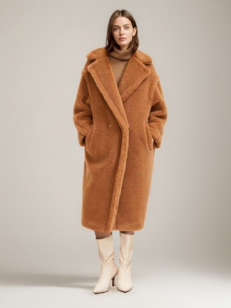 Teddy Coat Svrchní Oděvy Z Umělé Kožešiny S Vroubkovanou Klopou Longline Pro Ženy