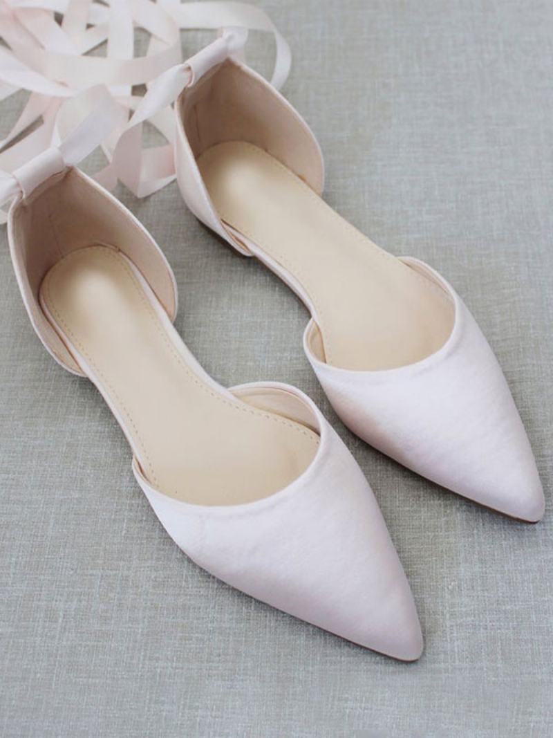 Dámské Balerínky Mašle Se Špičatou Špičkou Saténové Šněrování Eric White Ballet Flats - Světle Růžová