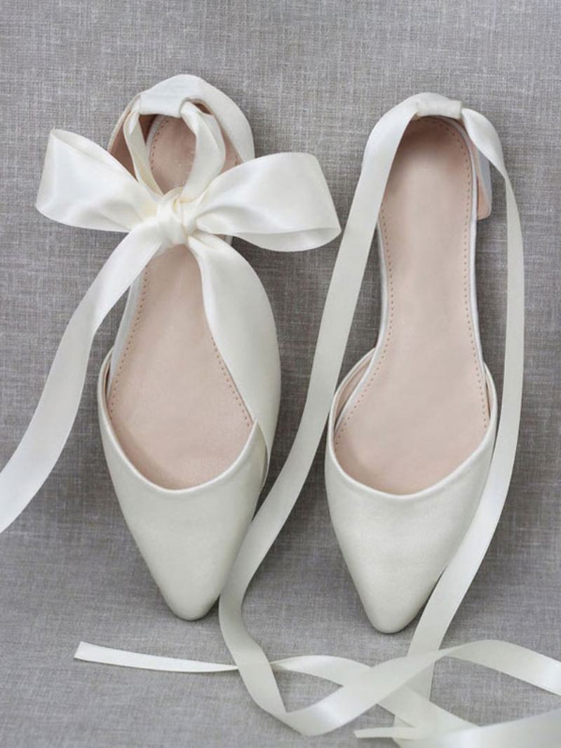 Dámské Balerínky Mašle Se Špičatou Špičkou Saténové Šněrování Eric White Ballet Flats - Béžová