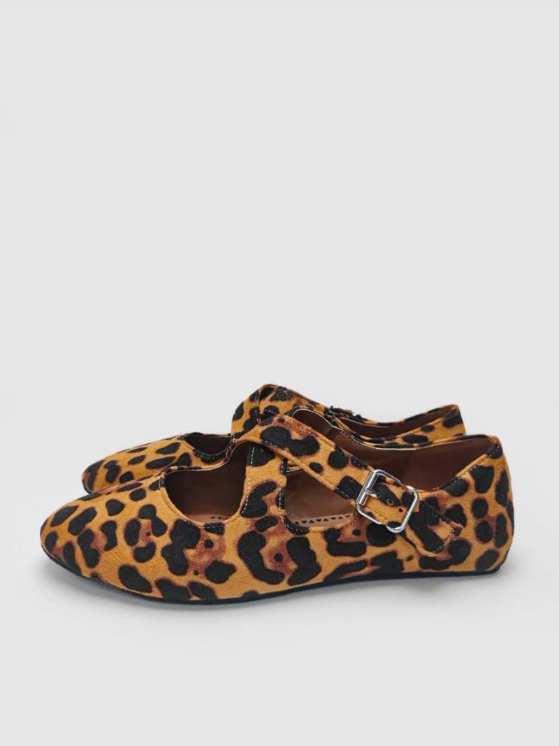 Dámské Balreiny Balerínky Leopard S Kulatou Špičkou Criss Cross Ballet Flats - Káva Hnědá