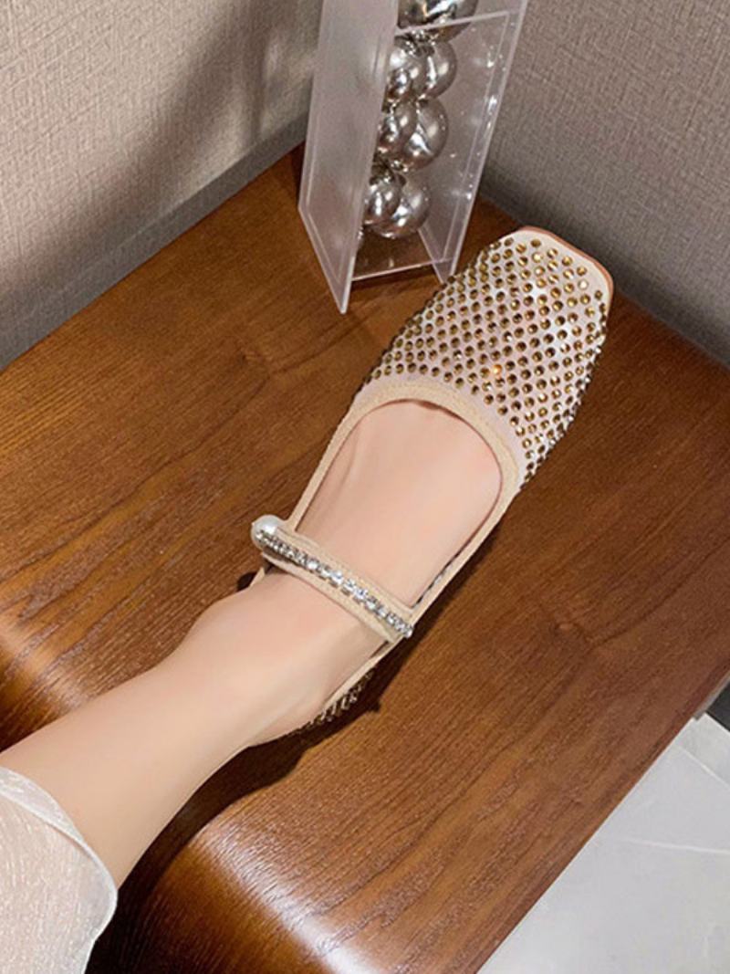 Dámské Plesové Boty Rhinestones Square Toe Mary Jane Ballet Flats - Zlato