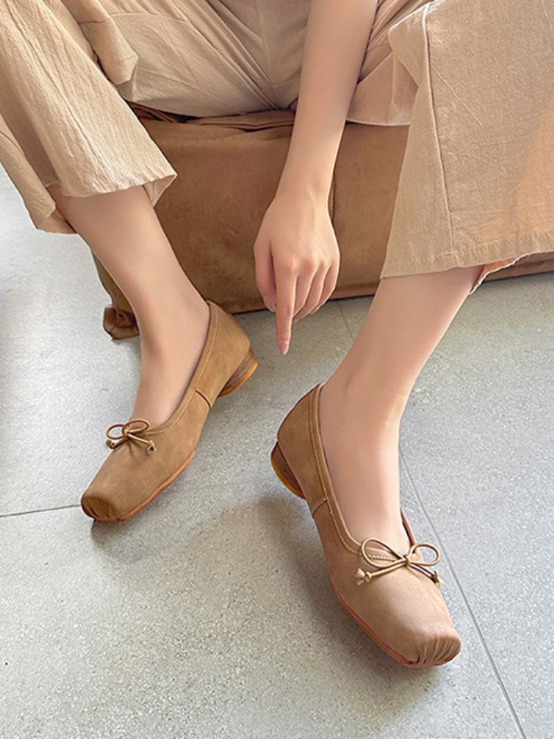 Dámské Ploché Boty Ballet Flats Luky Se Čtvercovou Špičkou - Khaki