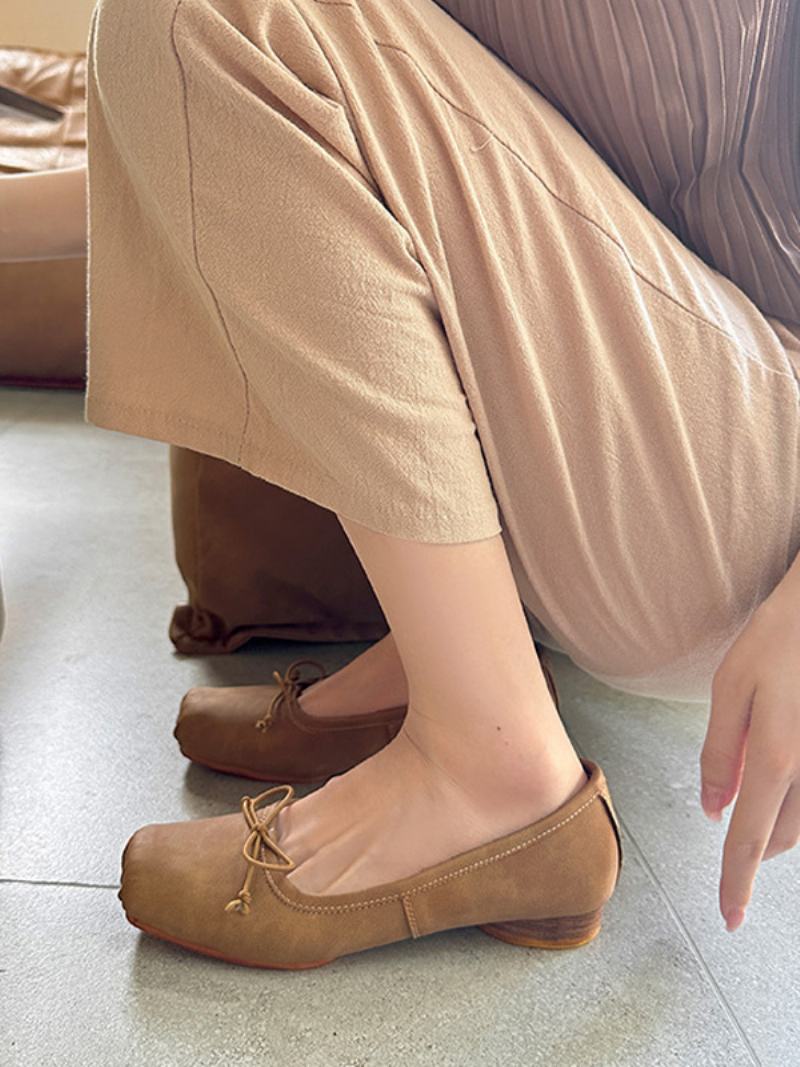 Dámské Ploché Boty Ballet Flats Luky Se Čtvercovou Špičkou - Khaki