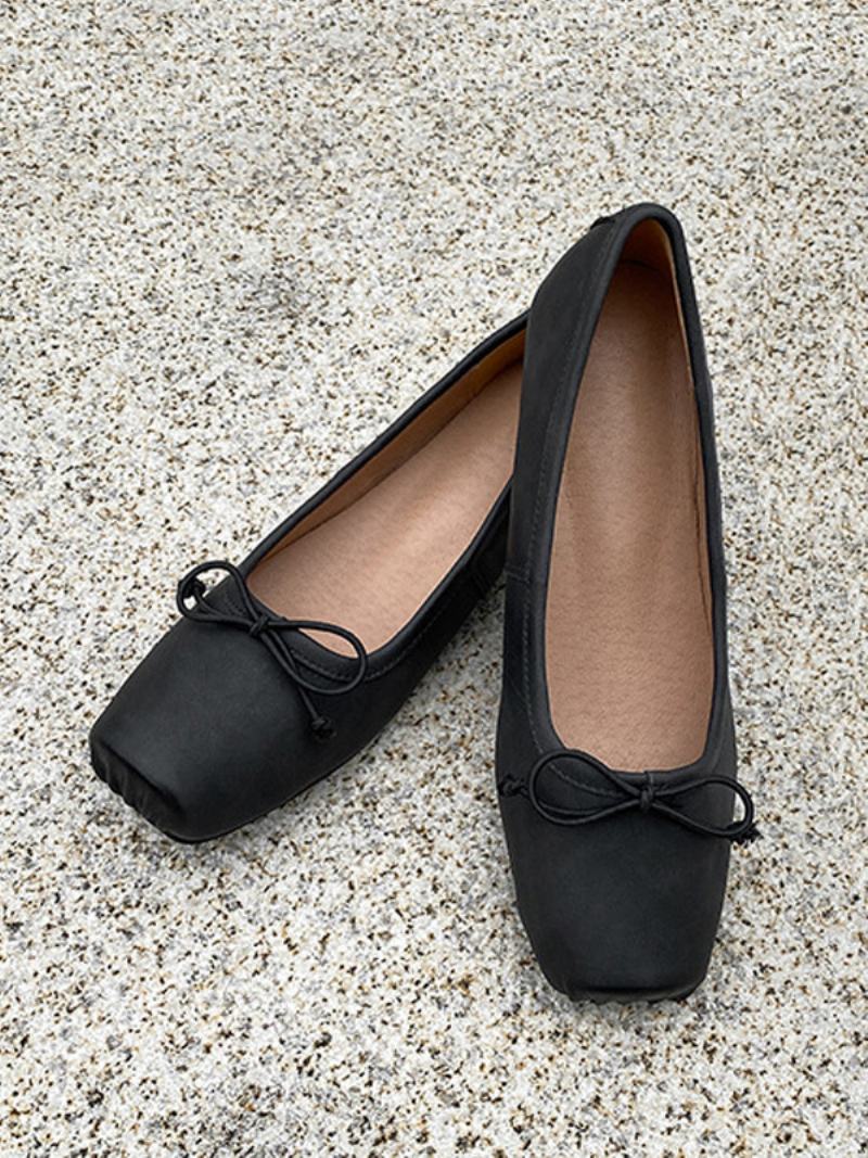 Dámské Ploché Boty Ballet Flats Luky Se Čtvercovou Špičkou - Černá